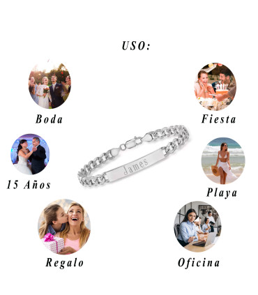 Esclava  de Plata Italiana Ley 925 con Placa Grabada