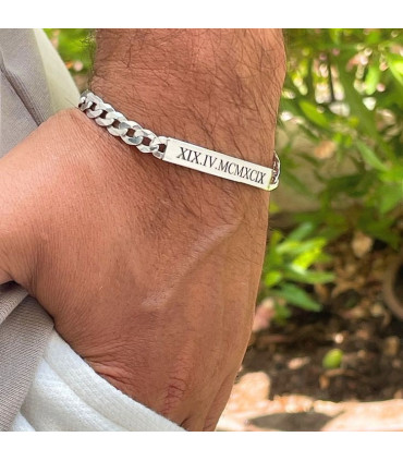 Esclava  de Plata Italiana Ley 925 con Placa Grabada