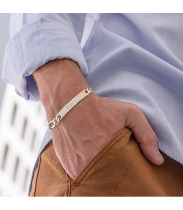 Esclava Pulsera con Placa Grabada, de Plata Italiana 925