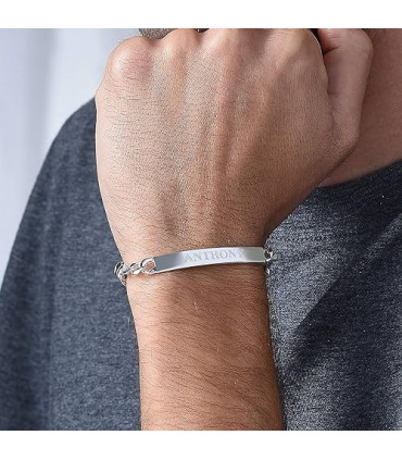 Esclava Pulsera con Placa Grabada, de Plata Italiana 925