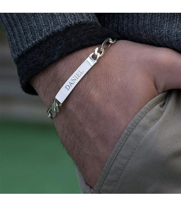 Esclava Pulsera con Placa Grabada, de Plata Italiana 925
